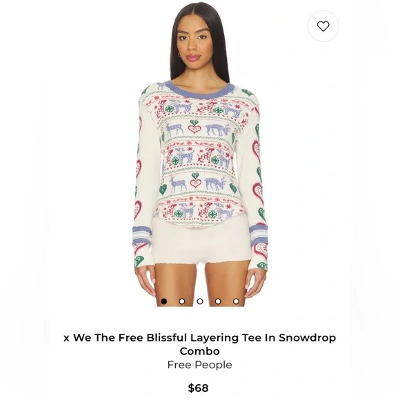 Free People Cream Long Sleeve with Festive Patterns - Picture 3 of 3